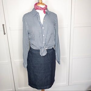 Blue Stretch Denim Tailored Skirt